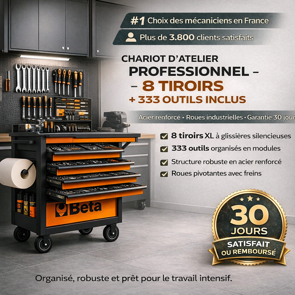 Chariot d'Outils Professionnel Beta™ – 8 tirorios + kit de 333 piezas 